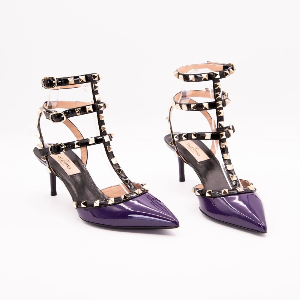 VALENTINO GARAVANI Rockstud Caged Mid Heel EU 37.5/US 7.5 Purple/Black